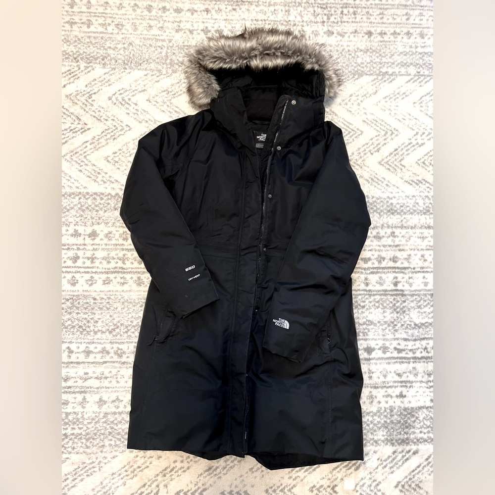 Women's Black Parka Coat with Faux Fur Hood